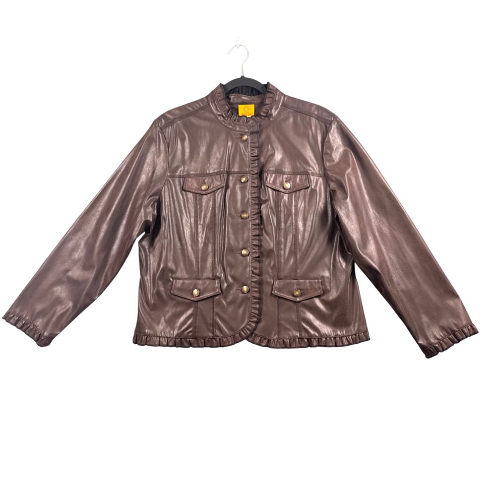 Y2K Brown Faux Leather Moto Jacket Utility Indie Sleaze‎ Grunge Womens 18